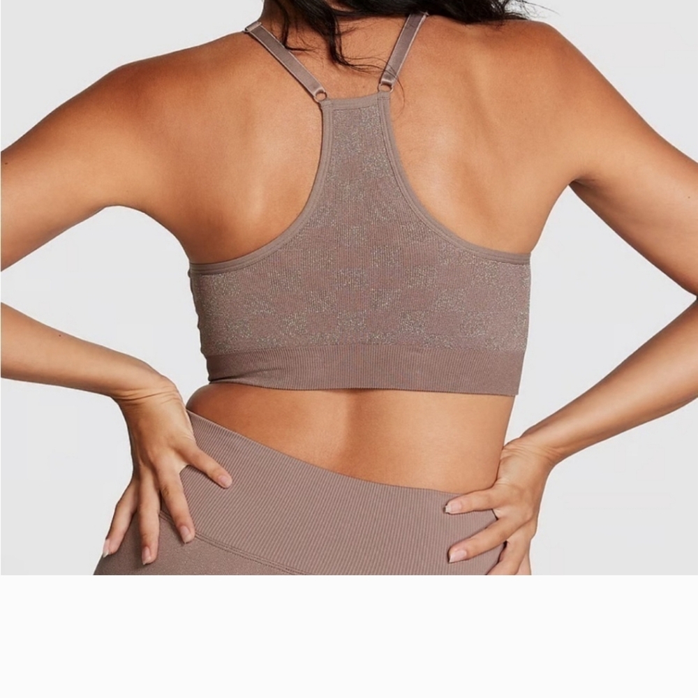 VS PINK SEAMLESS SPARKLE CHECKERED LEGGING AND BRA SET - Picture 7 of 7